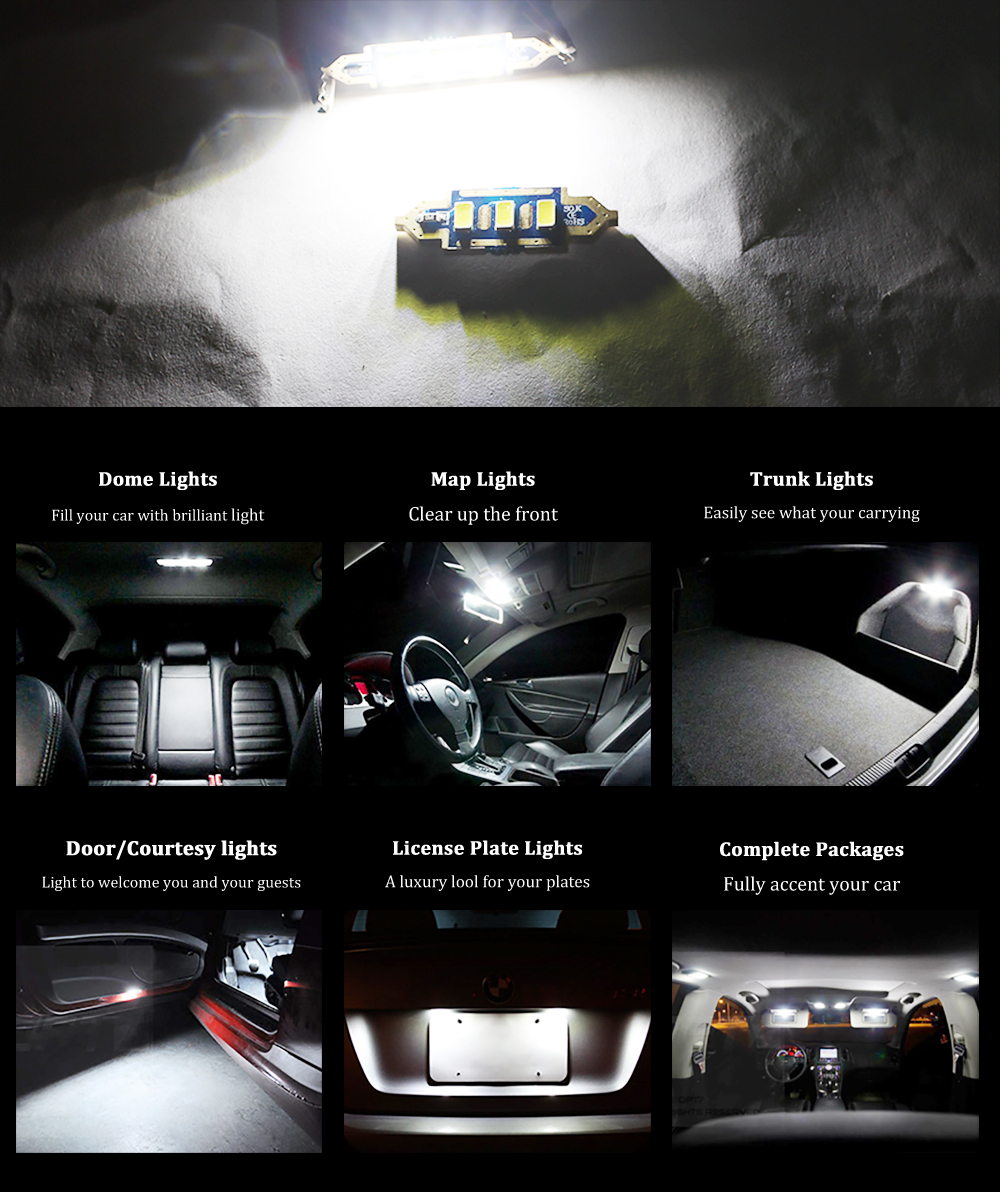 4PCS Super White 3SMD 5730 LED Festoon 43mm Car Auto Interior Light C5W Dome 12V
