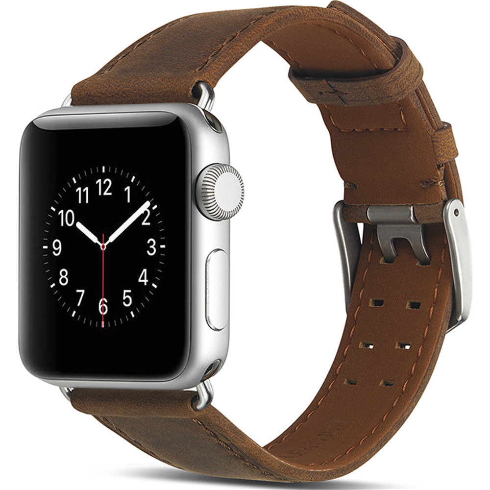 42mm Genuine Leather Watch Band Watch Bracelet for Apple Watch Series 1/2/3 Silica Gel to Protect Shell