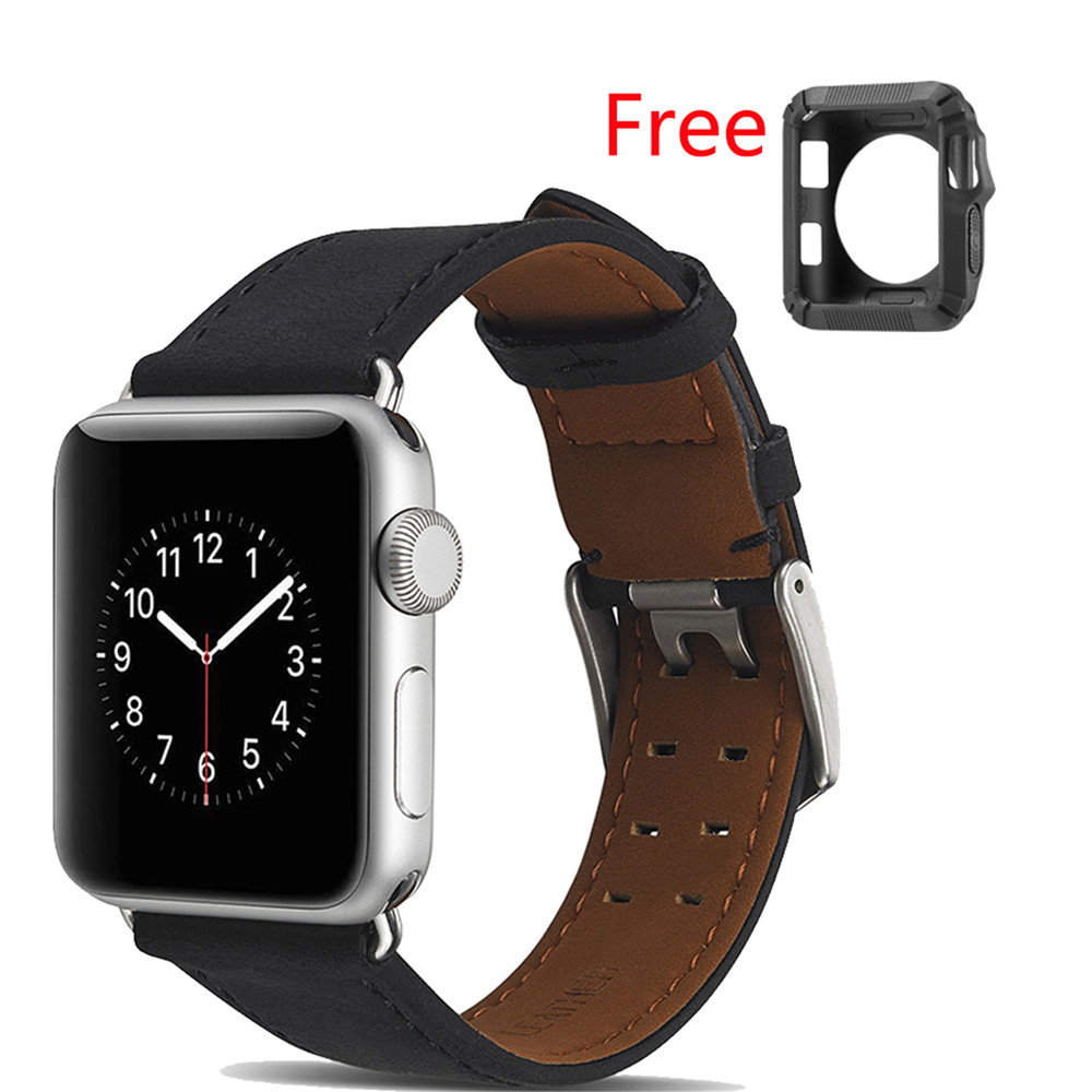 42mm Genuine Leather Watch Band Watch Bracelet for Apple Watch Series 1/2/3 Silica Gel to Protect Shell