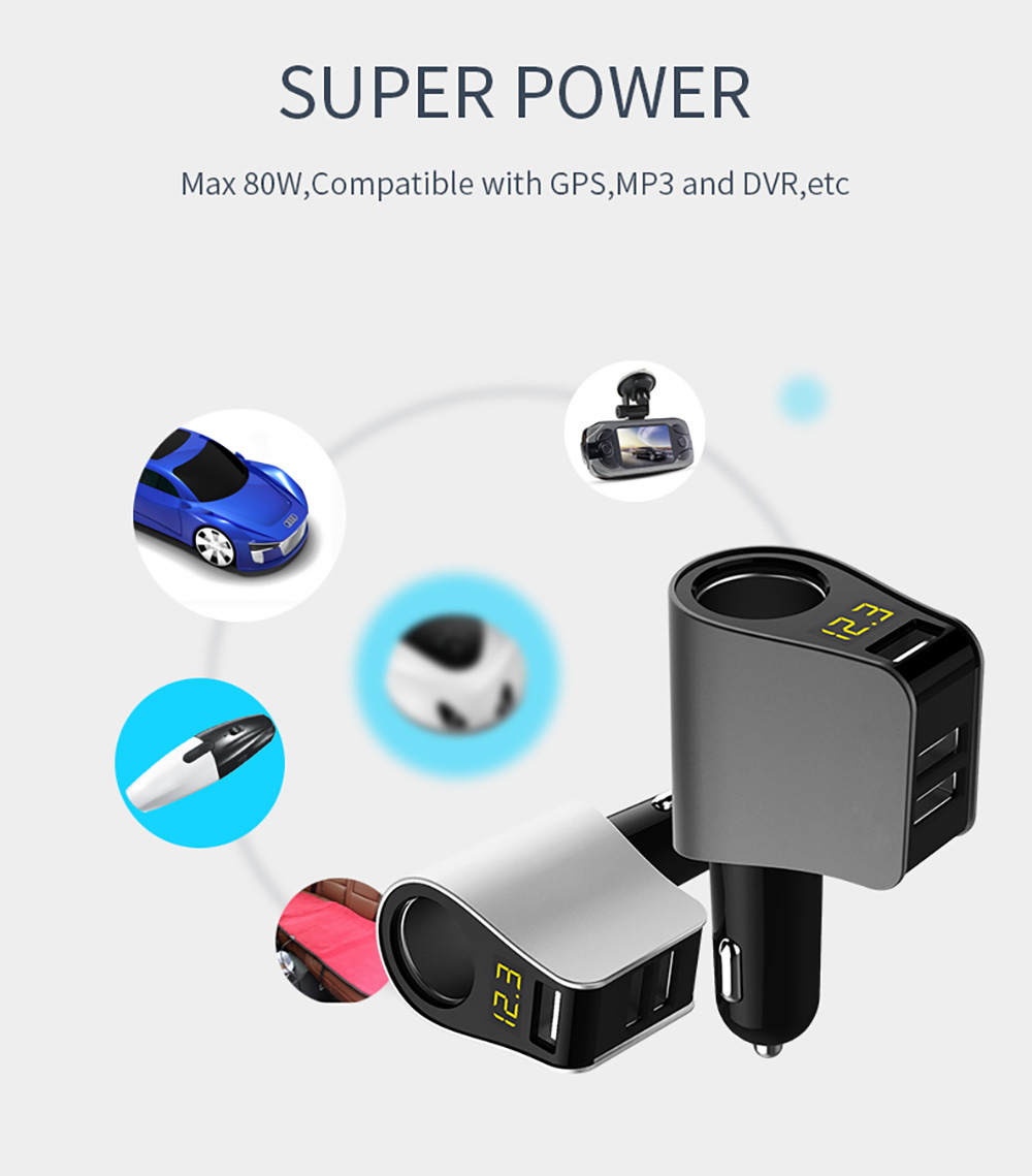Modern Style Car Charger Car Smoke Lighter Dual USB Car Charger Intelligent Fast-Charging Head Multi-Function HY-10