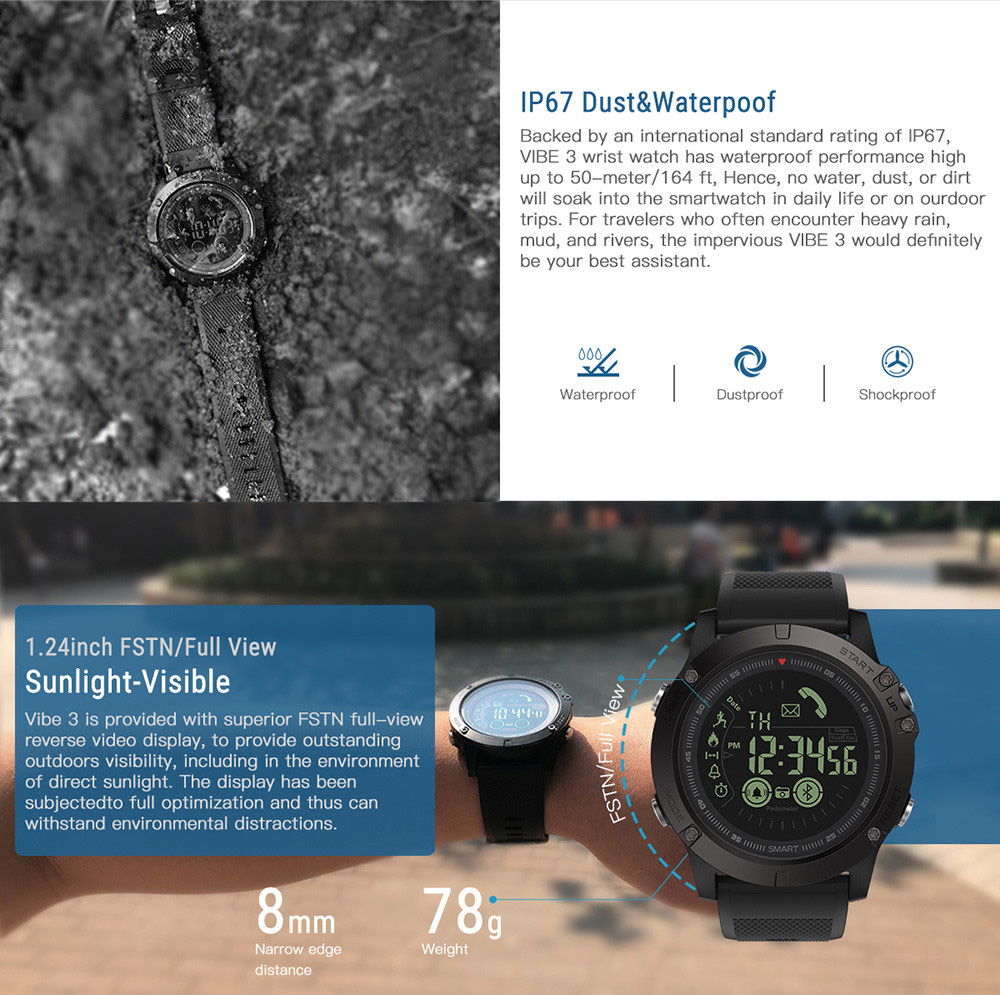 Zeblaze VIBE 3 Smart Watch Luminous Dial Low Battery Remind Moments Share Wristband
