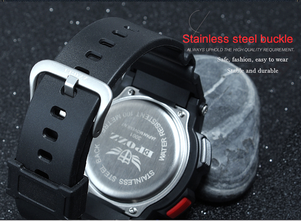 EPOZZ 3001 Dual Display Watch 100M Waterproof Men Watch Alarm Clock Stop Watch