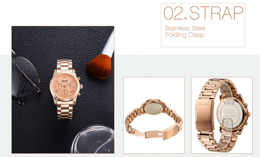 MEGIR MS2057L Female Quartz Watch Calendar Stopwatch Women Wristwatch