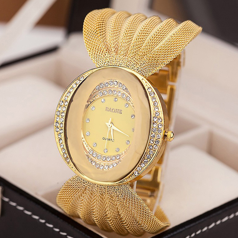 New Arrival Fashionable Lady Diamond Bracelet Watch Mirror Luxury Quartz Watch Ladies Gold Sliver Gift Mance