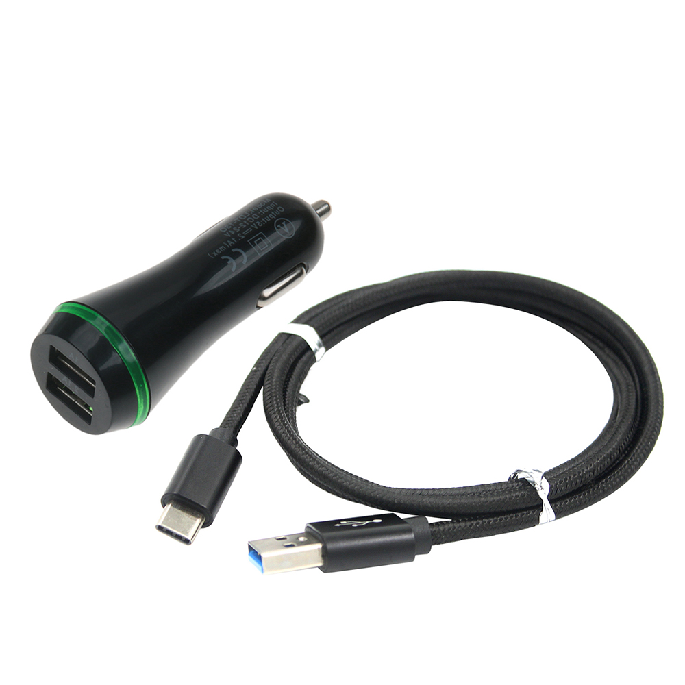 5V/2.1A Fast-Charging Dual USB Car Charger + Usb 3.1 Type-C Cable
