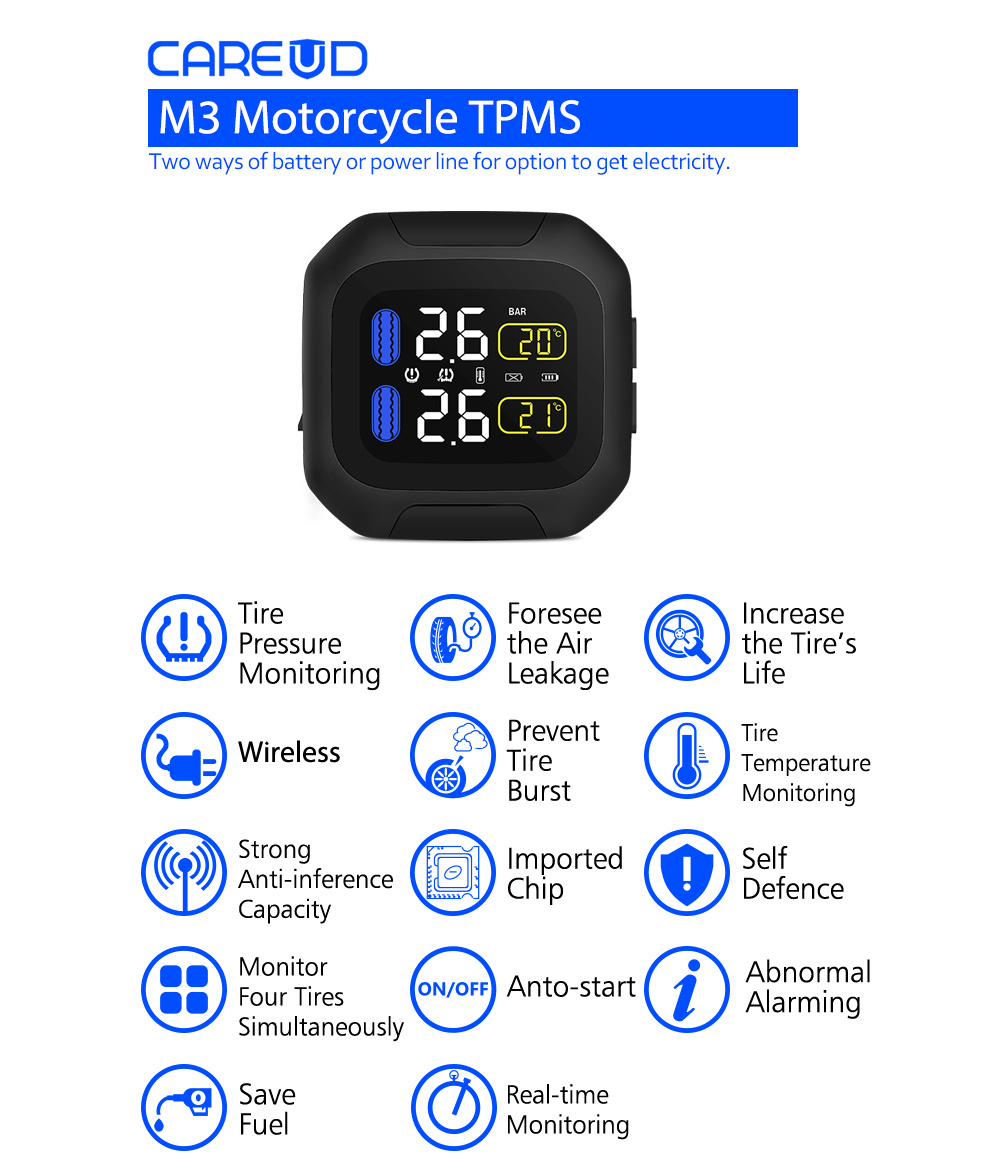 M3 WI Motorbike Tire Pressure Monitoring System Pressure Temperature Abnormal Alarming