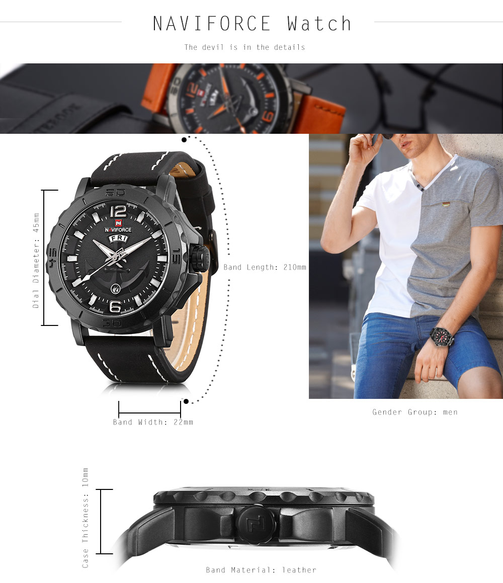 NAVIFORCE 9122 Male Quartz Watch Date Day Display Men Wristwatch