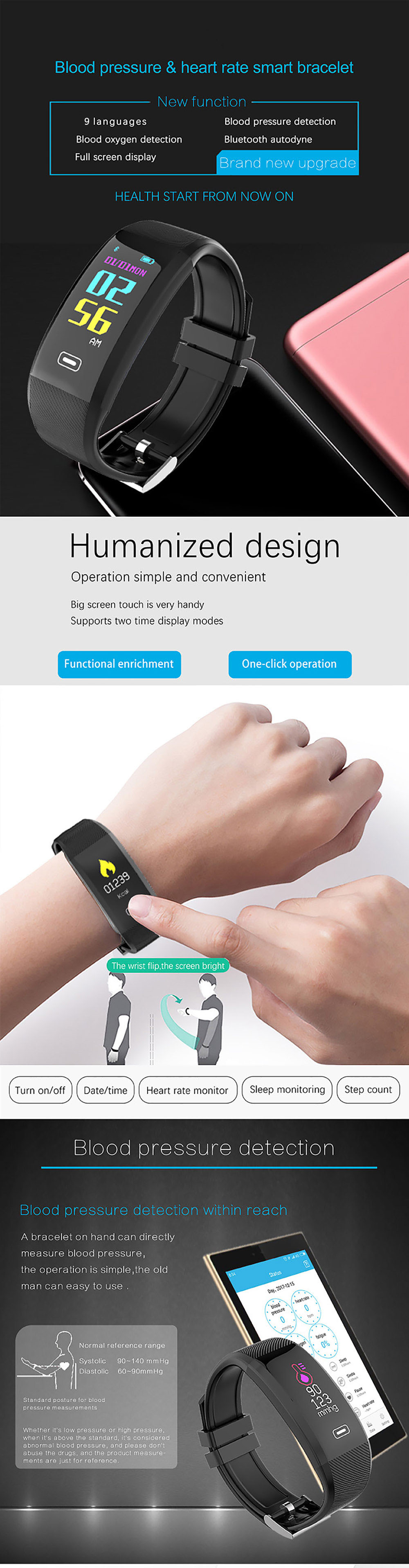 Z4 Smart Bracelet IP67 Color Screen Heart Rate Blood Pressure Oxygen Monitor OLED Bluetooth Sport Pedometer Wrist band