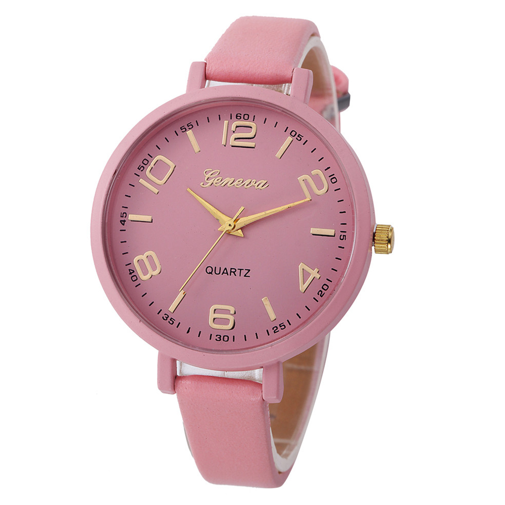 Women'S Watch Round Dial Solid Color Band All Match Brief Style Watch Accessory