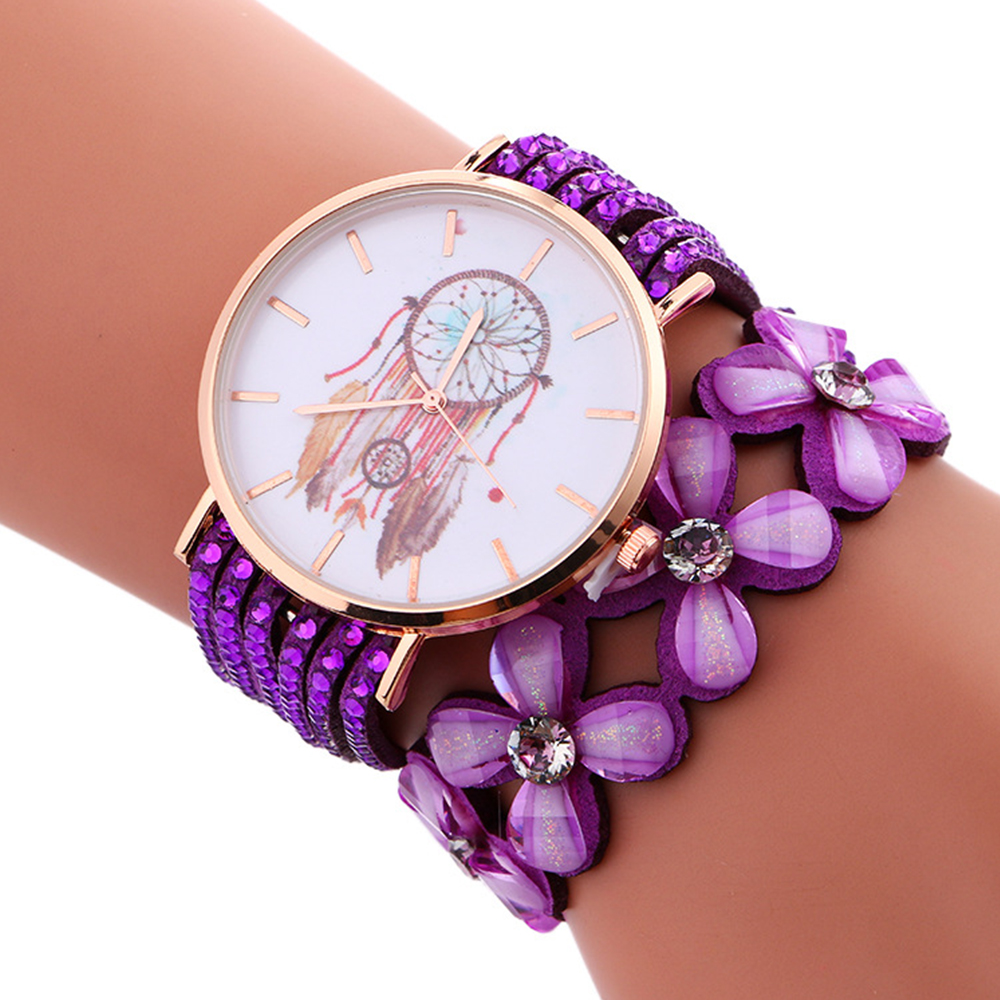 Women'S Bracelet Watch Multi Layer Creative Pattern Round Dial Trendy Watch Accessory