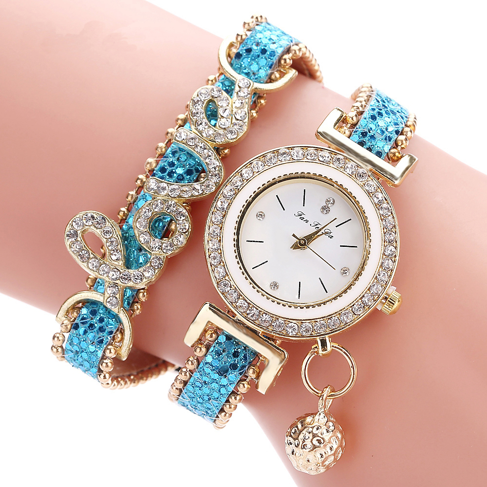 Women'S Bracelet Watch Chic Rhinestone Inlay Double Layers Alloy Quartz Watch