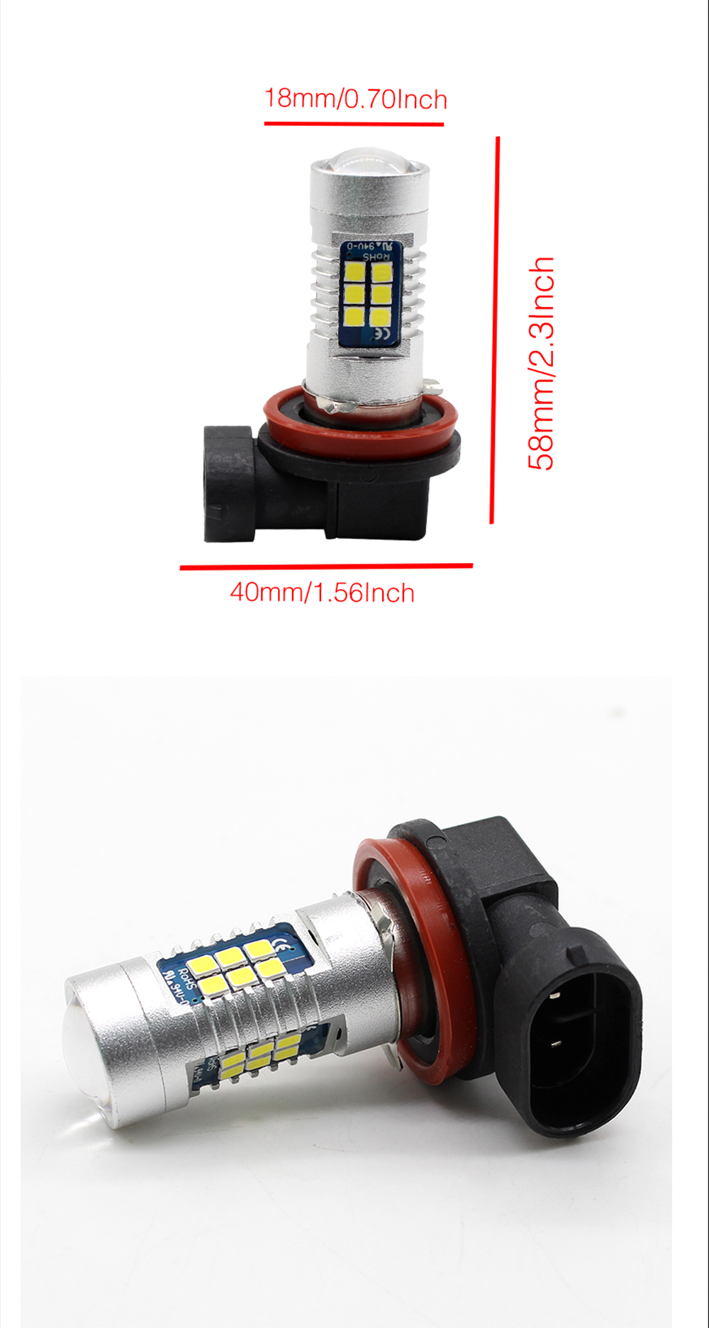 2PC H11/H8 10W High Power 3030 21 SMD LEDs Car FogLight Lamp DRL White Light Bulbs