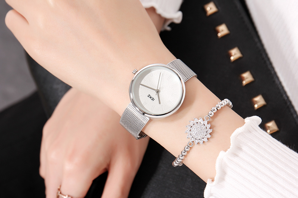 IEKE88007 Rome Word Belt Ladies Women Stylish Luxury Brand Steel Quartz Watch