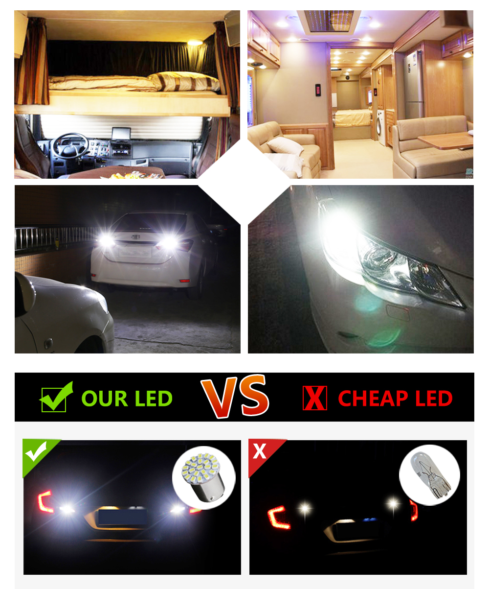 10PCS BA15S 1156 382 P21W White 22SMD LED Car Reverse Tail Brake Signal Light Bulb