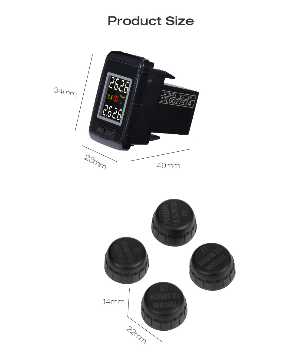 Pershn U912 Wireless TPMS Car Tire Pressure Monitoring System with 4 External Sensors for TOYOTA