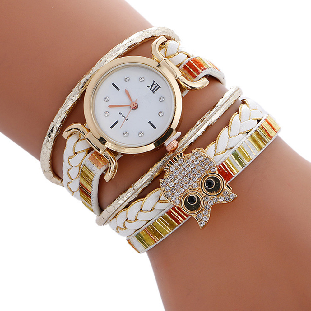 Women Brand Duoya Creative Owl Wrist Bracelet Vintage Handmade Braided Luxury Quartz Ladies Wrist Watch
