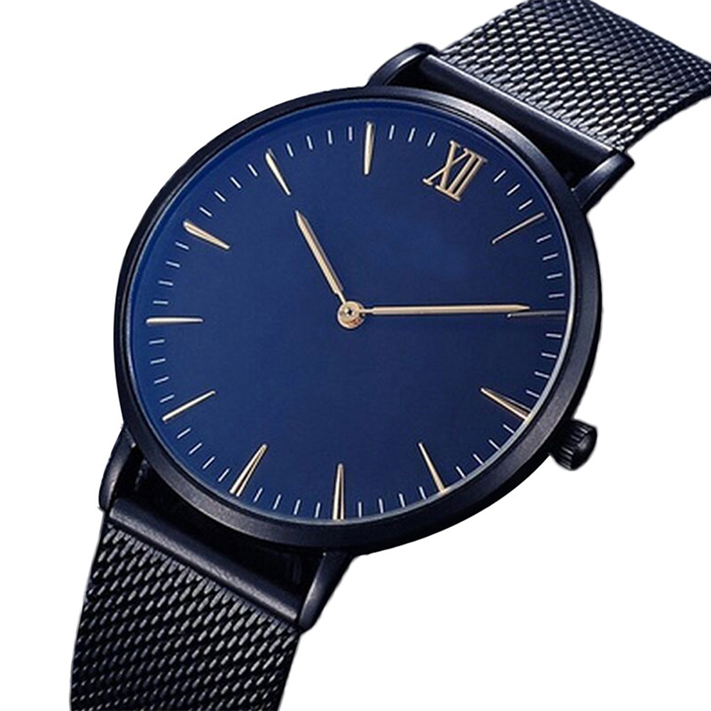 Men Classic Gold Geneva Quartz Stainless Steel Wrist Luxury Roman Numerals Watch