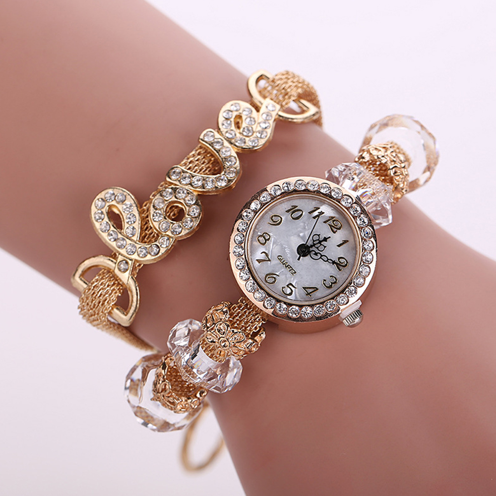 Fashion Women Wrist Love Word Bracelet Leather Ladies Bracelet Quartz Timepiece Casual Watch