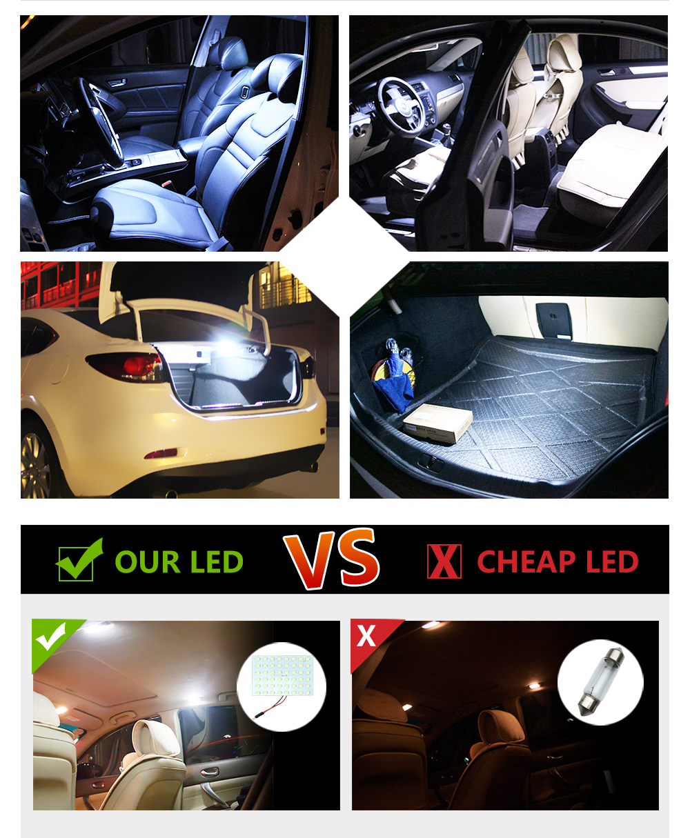 2PCS 48 LED 1210 3528 SMD Car Panel Light Bulbs T10+BA9S+Festoon Dome Lamp