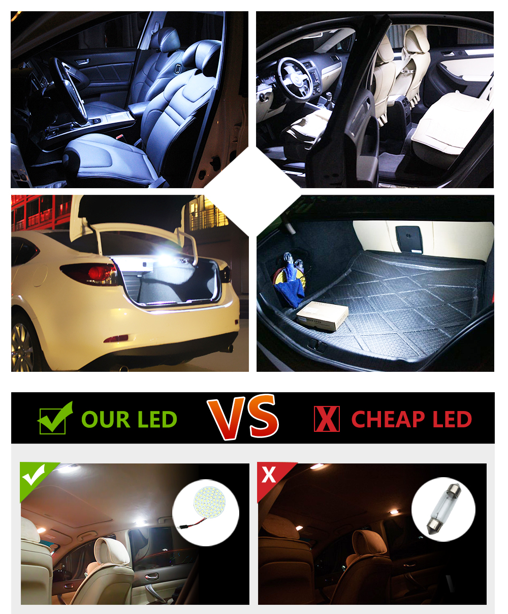 2PCS 60 LED 1210 3528 SMD Car Panel Light Bulbs T10+BA9S+Festoon 12V Dome Lamp