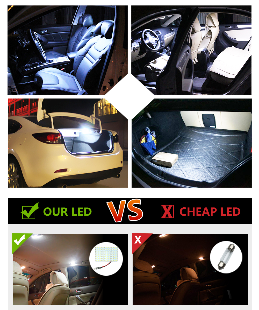2PCS 70-SMD 1250 White 3528 LED Car Panel Light bulbs Festoon+ BA9S+T10 Top Lamp
