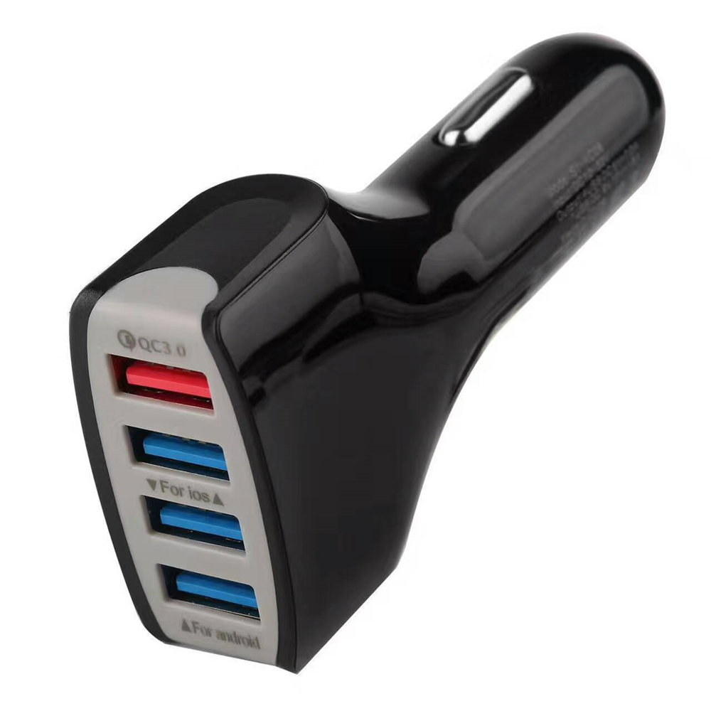 QC3.0 Quick Charge Adaptive 4 Port USB Fast Car Charger + Quick Charge Usb 3.1 Type-C Charging Sync Cable Set 100cm