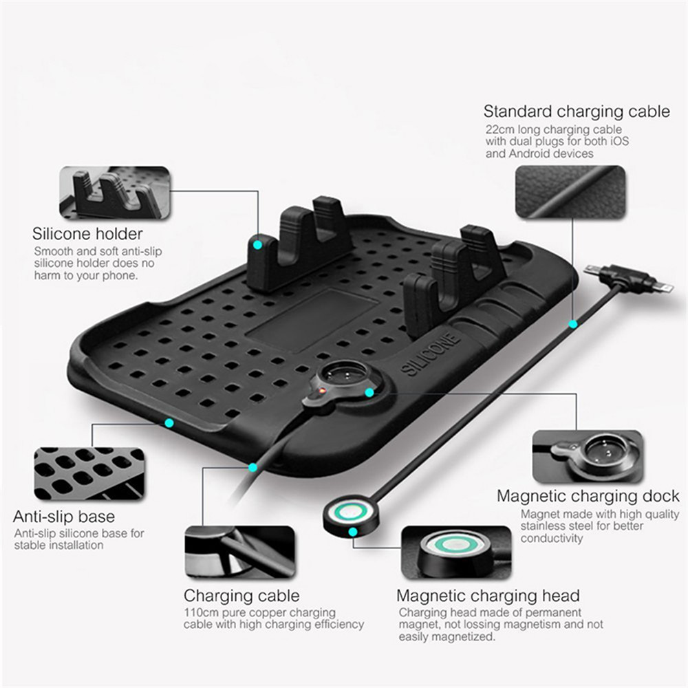 Creative Car Anti-slip Mat Dashboard with 3-in-1 USB Charging Parking Notification Function Silicone GPS Stander