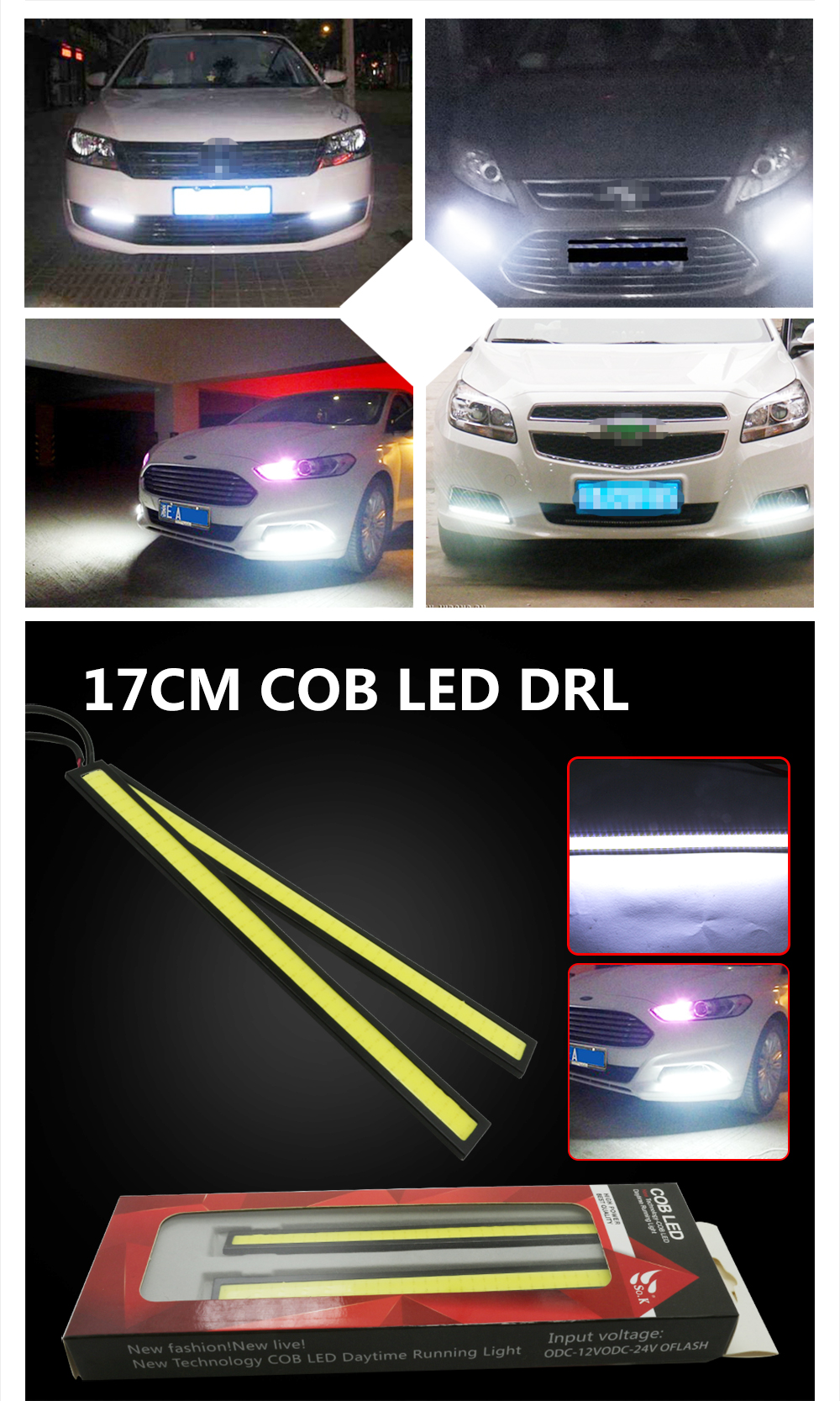 2pcs Waterproof 17cm COB Xenon White Car LED Light For DRL Fog Light Driving Lamp 12V