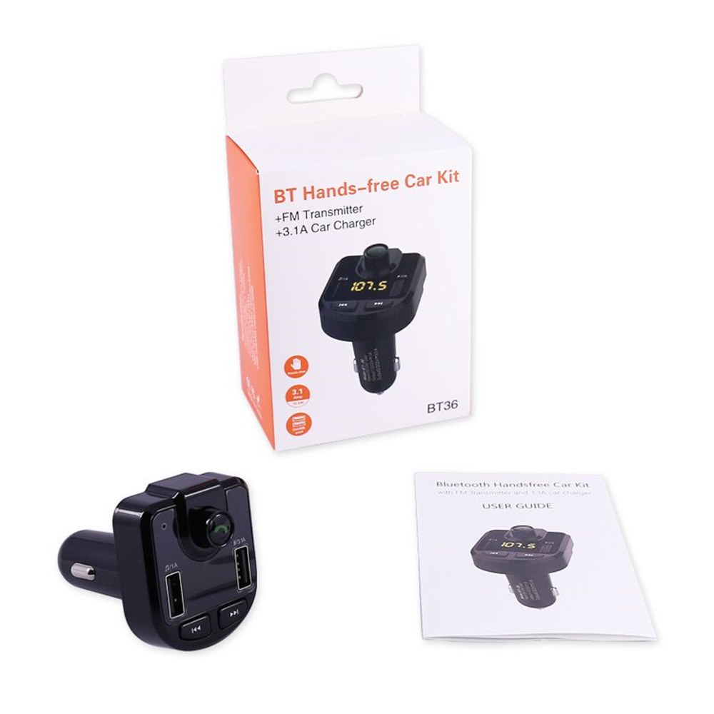 Bluetooth Handsfree Car Kit With FM Transmitter and 3.1A Car Charger BT-36