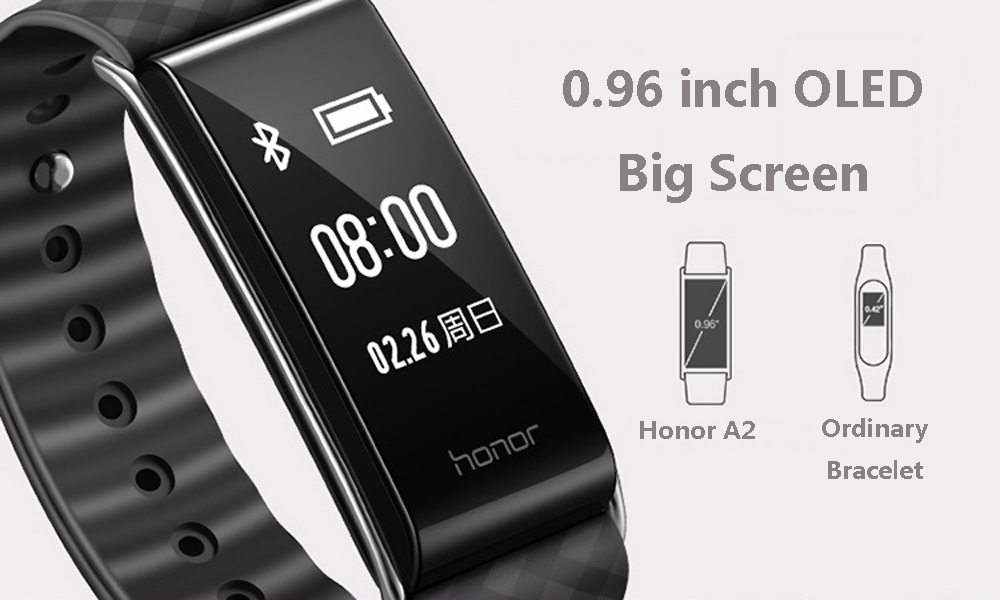 HUAWEI Honor A2 Smart Bracelet Bluetooth 4.2 0.96 inch OLED Screen Heart Rate / Sleep Monitor Pedometer Sedentary Reminder