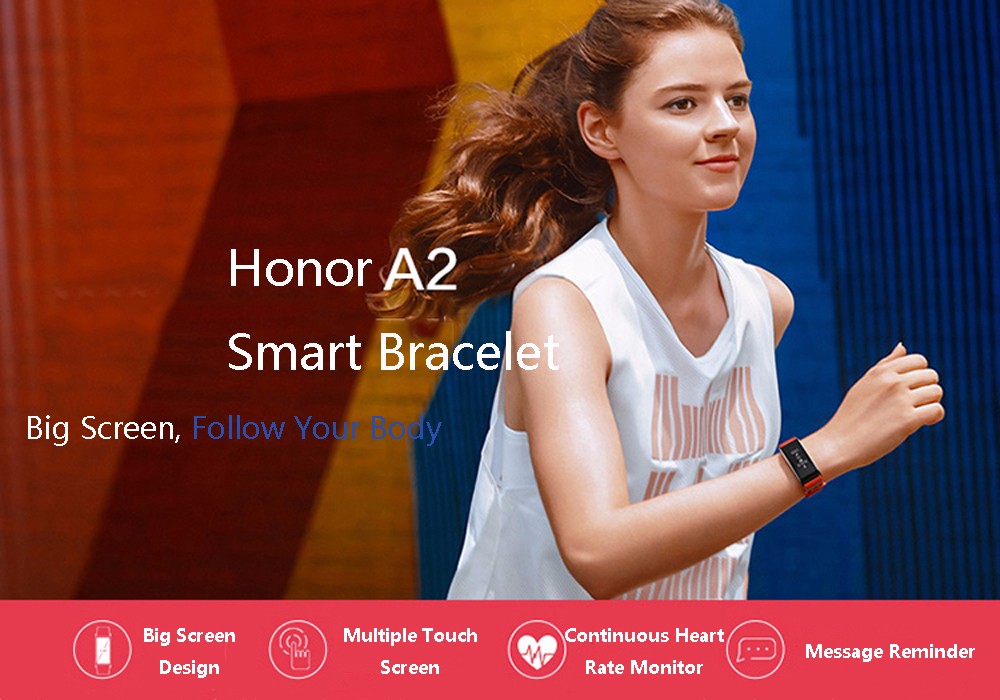 HUAWEI Honor A2 Smart Bracelet Bluetooth 4.2 0.96 inch OLED Screen Heart Rate / Sleep Monitor Pedometer Sedentary Reminder