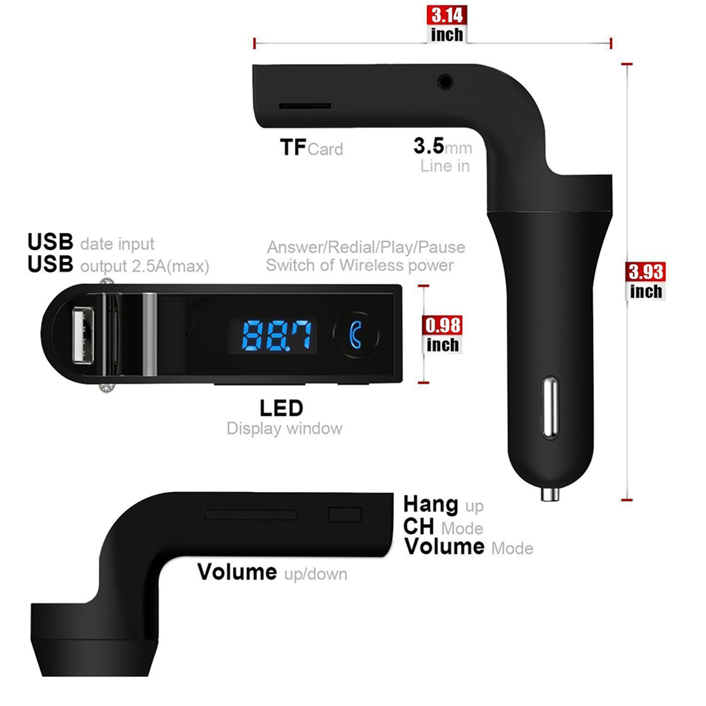 Bluetooth FM Transmitter Universal Wireless In-Car Adapter Car Kit with Hand Free Call/Stereo Music Player Supported