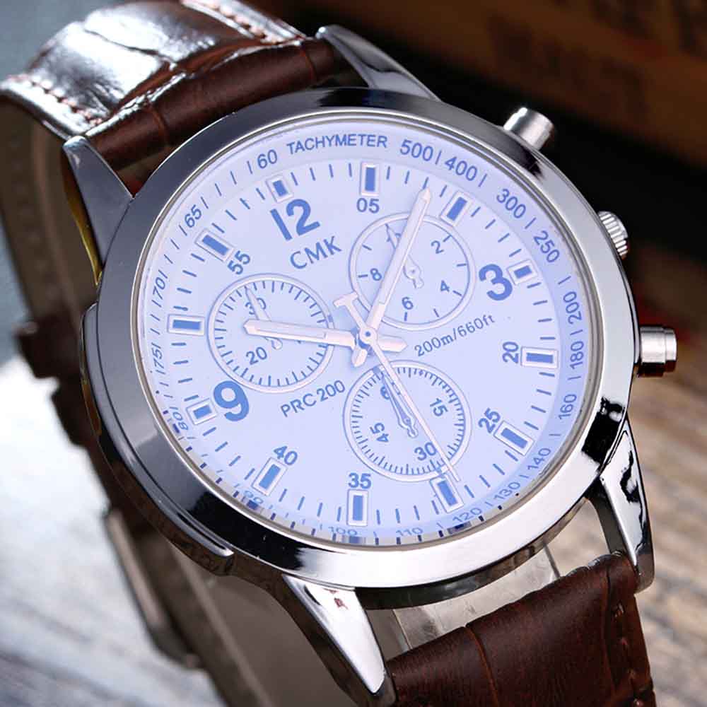 Blue-blue Glass Belt Men's Three-eye Digital Scale Quartz Watch