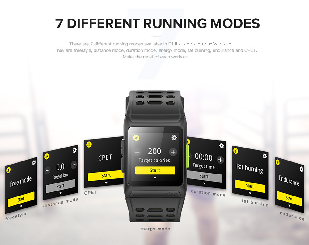 P1 GPS Smart Watch Color Screen 50 meters Waterproof Sports Modes Bluetooth 4.2 Heart Rate Monitor
