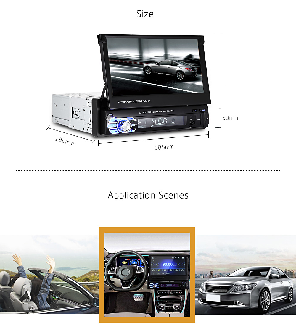 RM - GW9601 7.0 inch TFT LCD Screen MP5 Car Multimedia Player with Bluetooth FM Radio