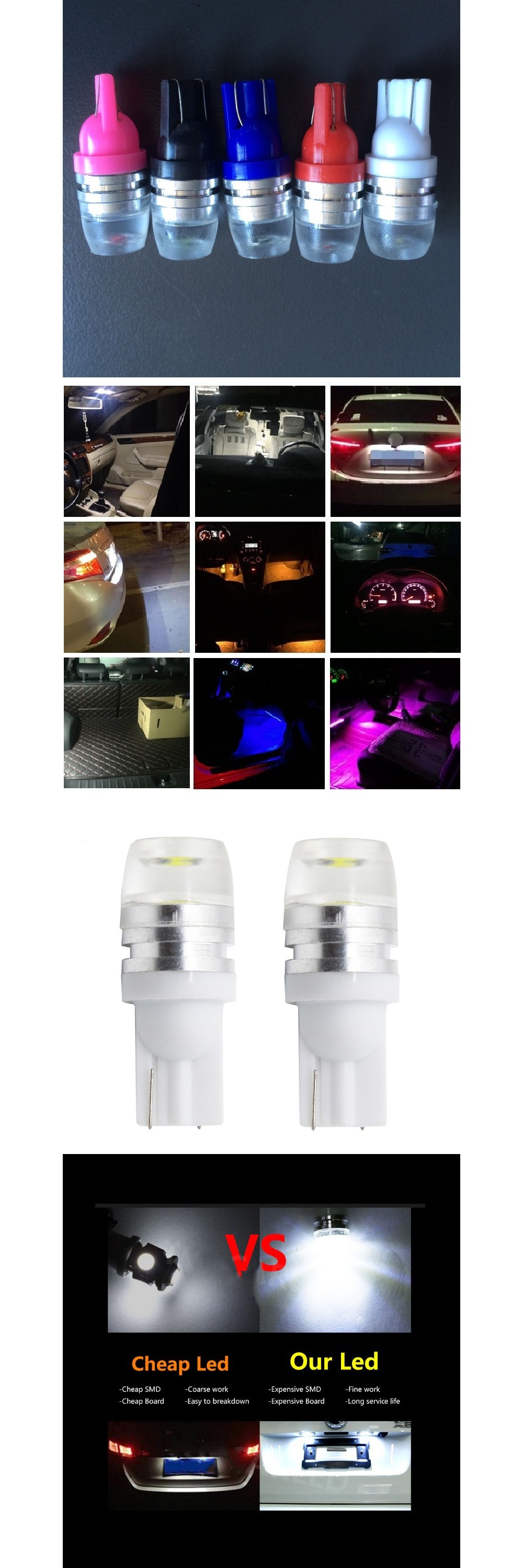 High Power 1.5W T10 LED Bulbs Car Interior Tail Light Concave Mirror 12V 10PCS