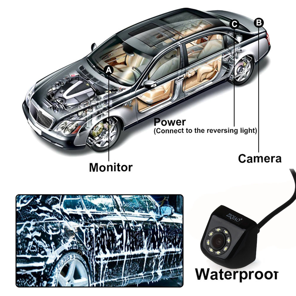ZIQIAO 8 LED Lights Night Vision Waterproof Car Rear View Camera