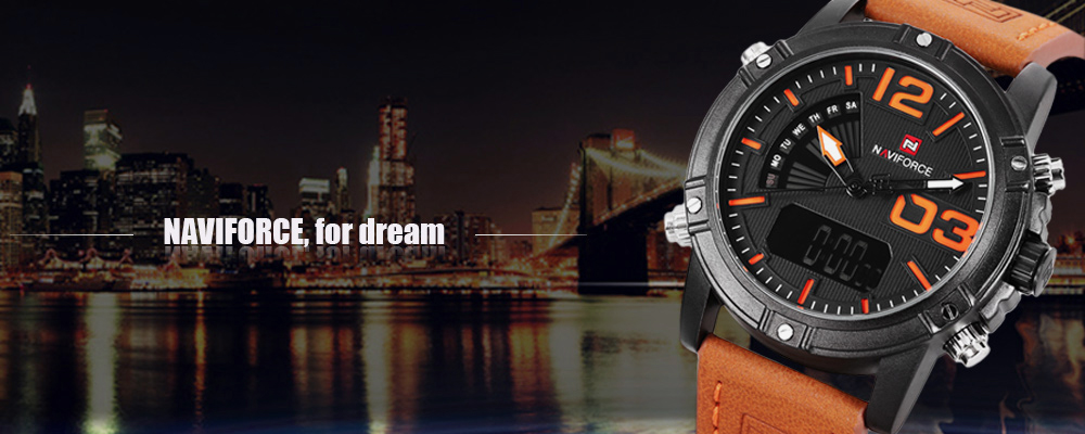 NAVIFORCE NF9095M Men Dual Movt Watch Luminous Calendar LED Light 3ATM Wristwatch