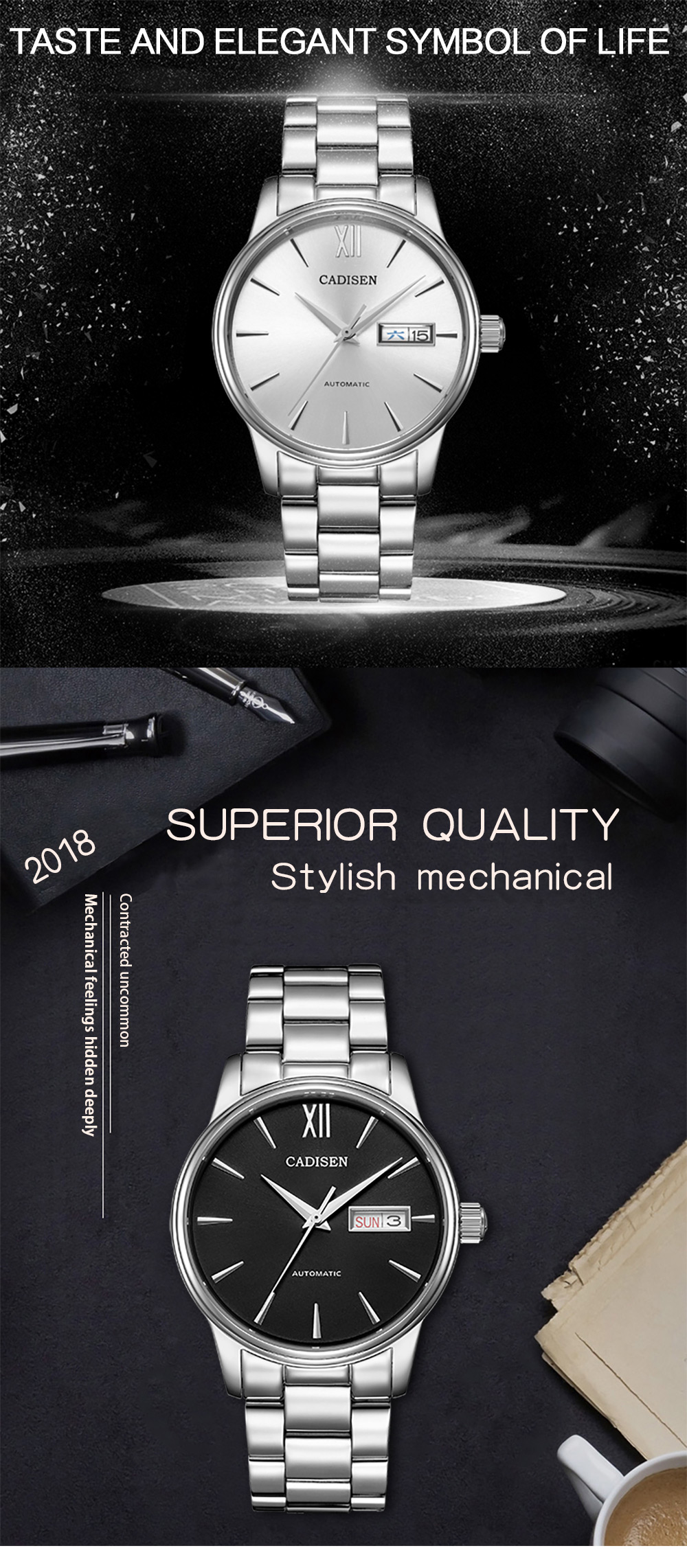Cadisen C1032 Men Stainless Steel Brand Clock Automatic Watch