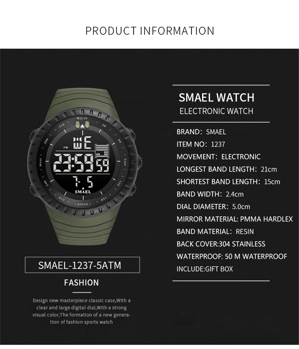 SMAEL 1237 Fashion Multi-function Silicone Band Sport LED Watch