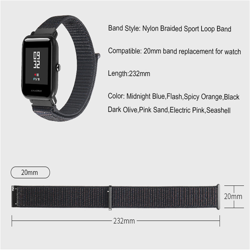 Nylon Sport Loop Watch Bracelet Strap Band for Amazfit Bip Ticwatch 2