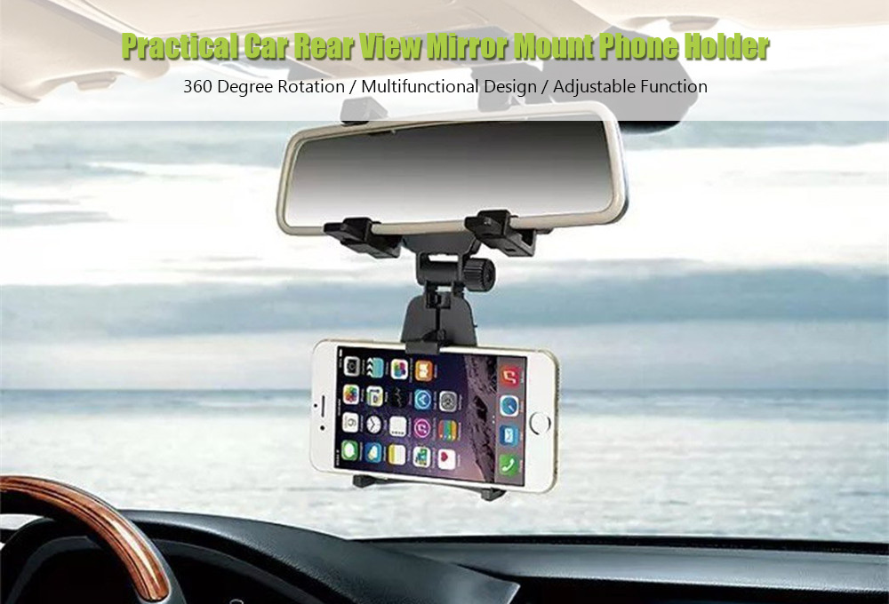 360 Degree Rotation Rear View Mirror Mount Phone Holder for Phone 3.5-6 inch