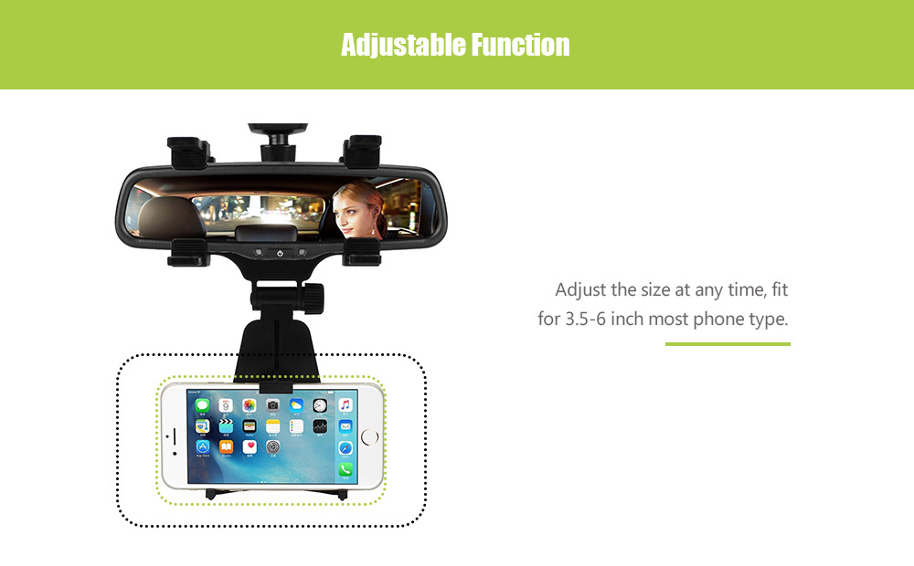 360 Degree Rotation Rear View Mirror Mount Phone Holder for Phone 3.5-6 inch