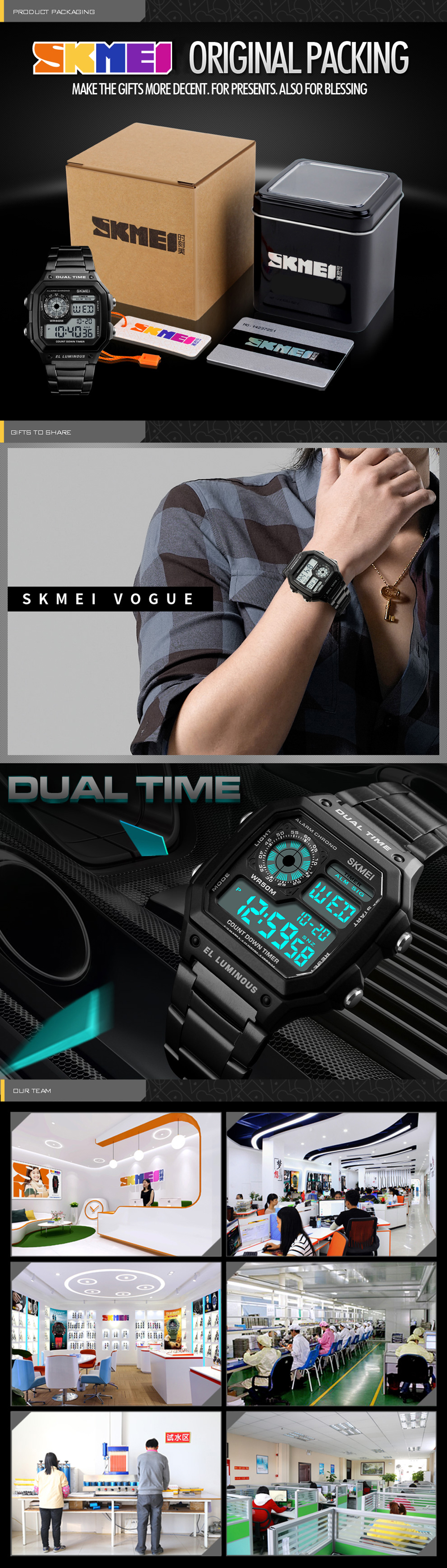 SKMEI Men Sports Waterproof Watch Stainless Steel Fashion Digital Wristwatches