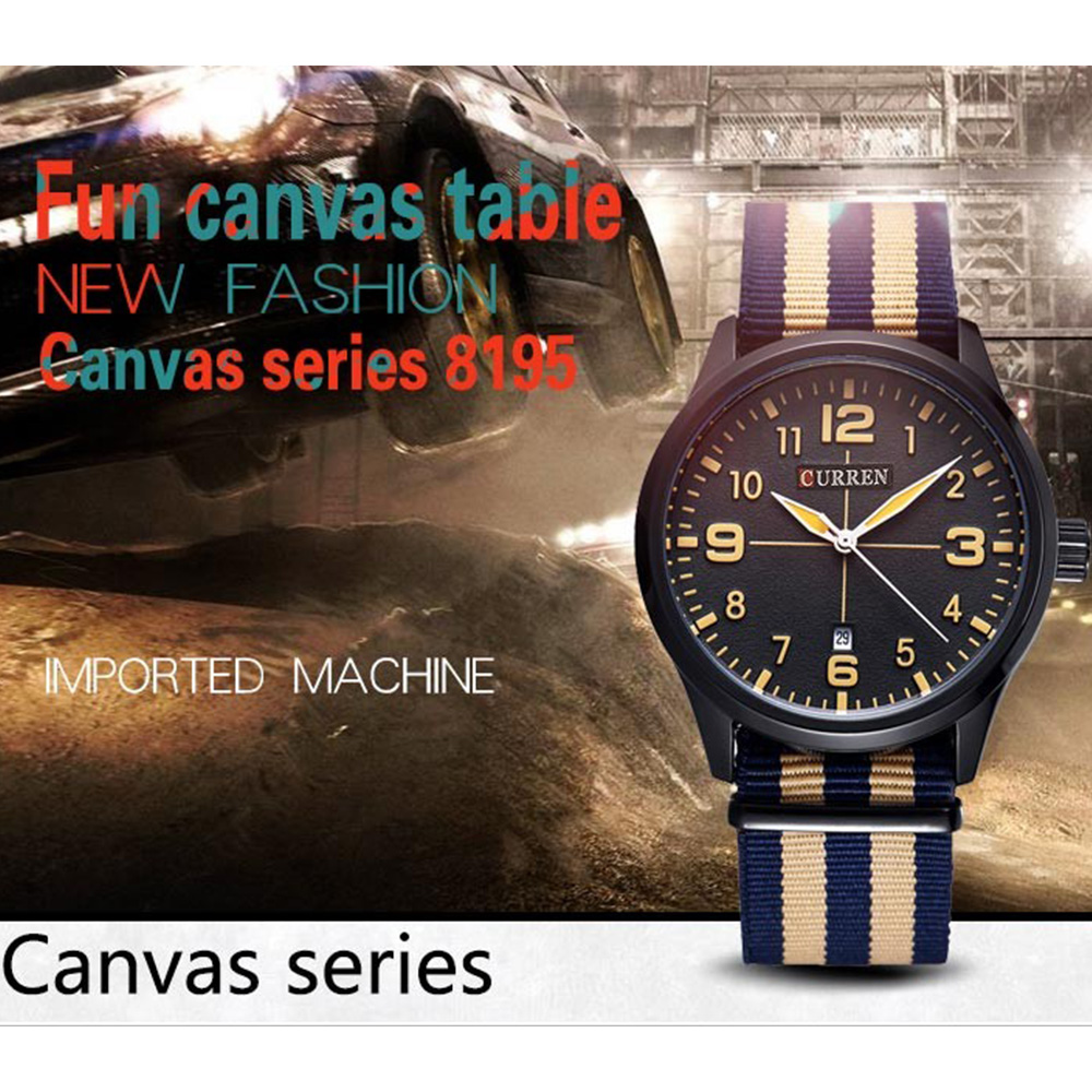 CURREN Men's Fashion Casual Simple Canvas Cool Quartz Sports Watches