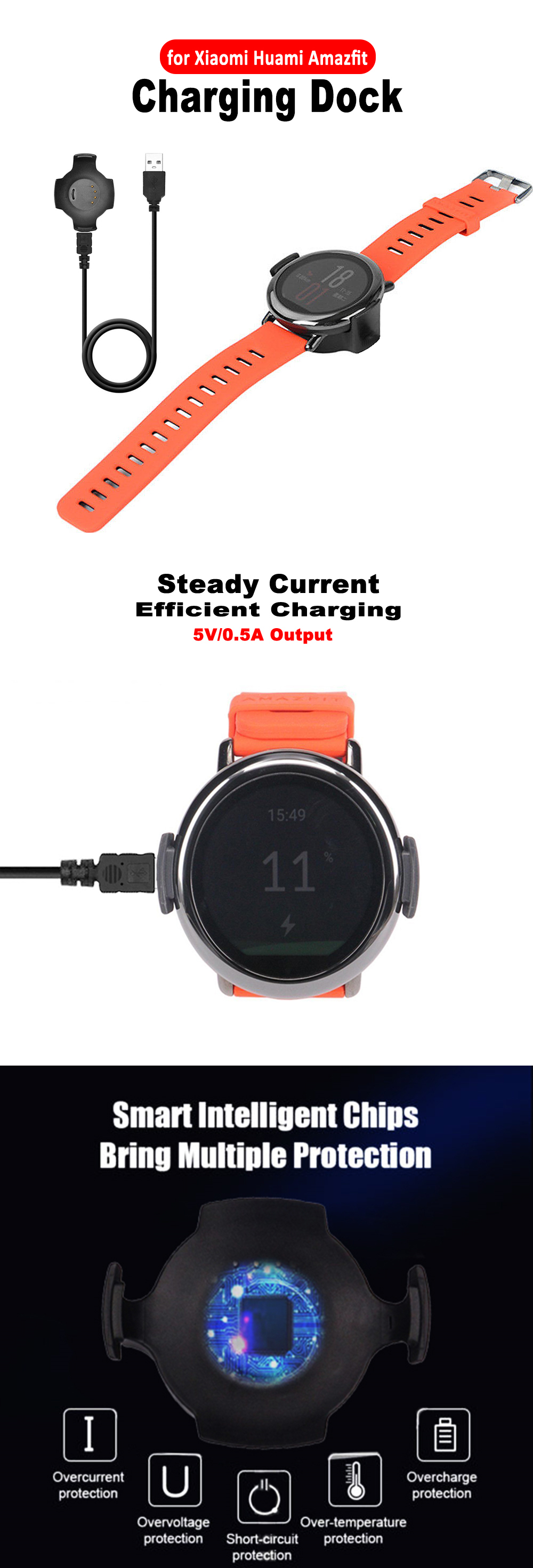 USB Fast Charger Charging Dock For Xiaomi Huami Amazfit Smartwatch