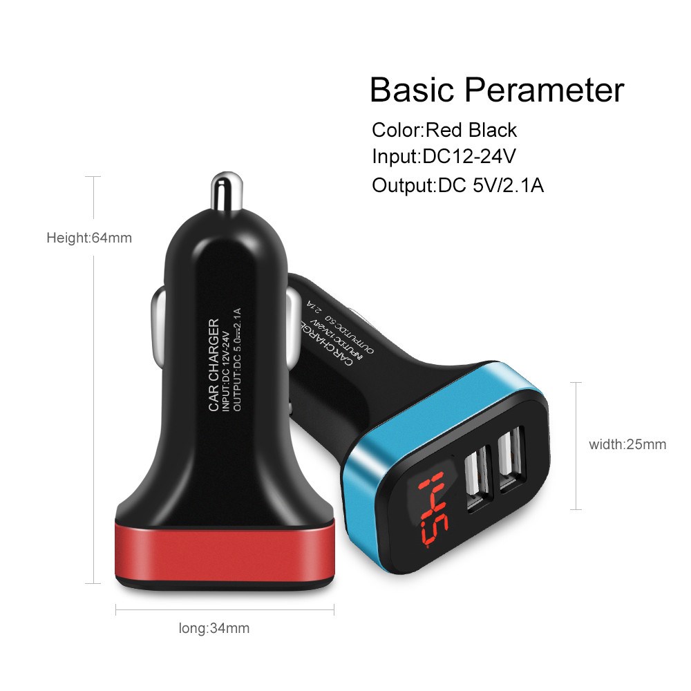SpedCrd Dual USB Car Charger 5V 2.1A Digital Display Adapter