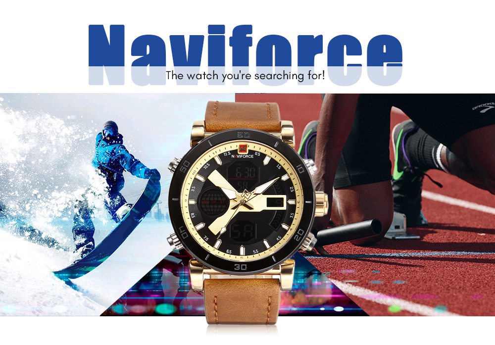 Naviforce 9132 Male Dual Movt Watch Luminous Calender Display for Men