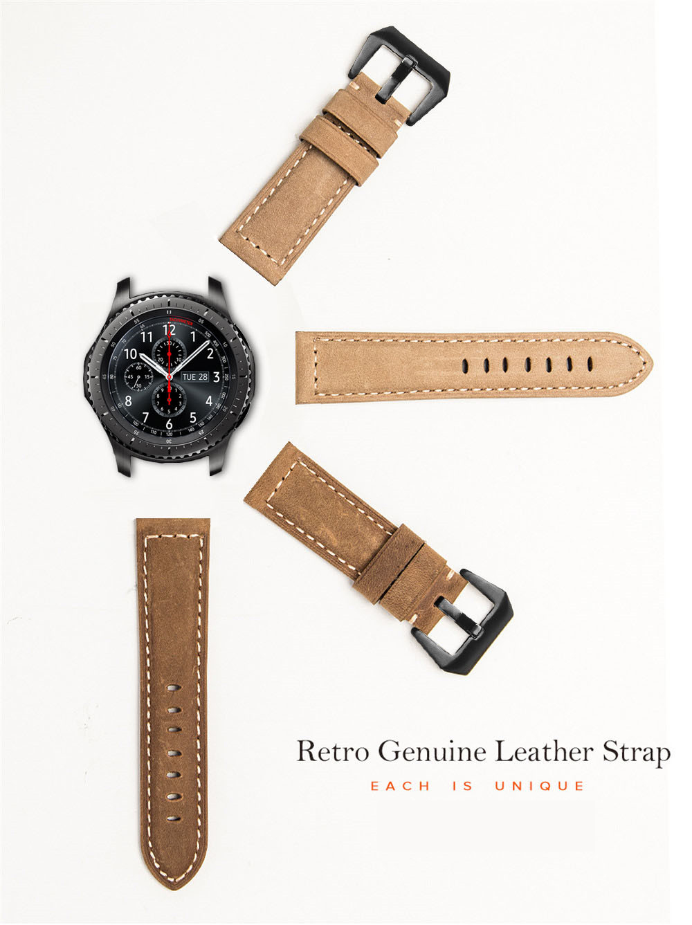 Retro Genuine Leather Strap Belt Watch Band for Samsung Gear S3 Frontier Classic