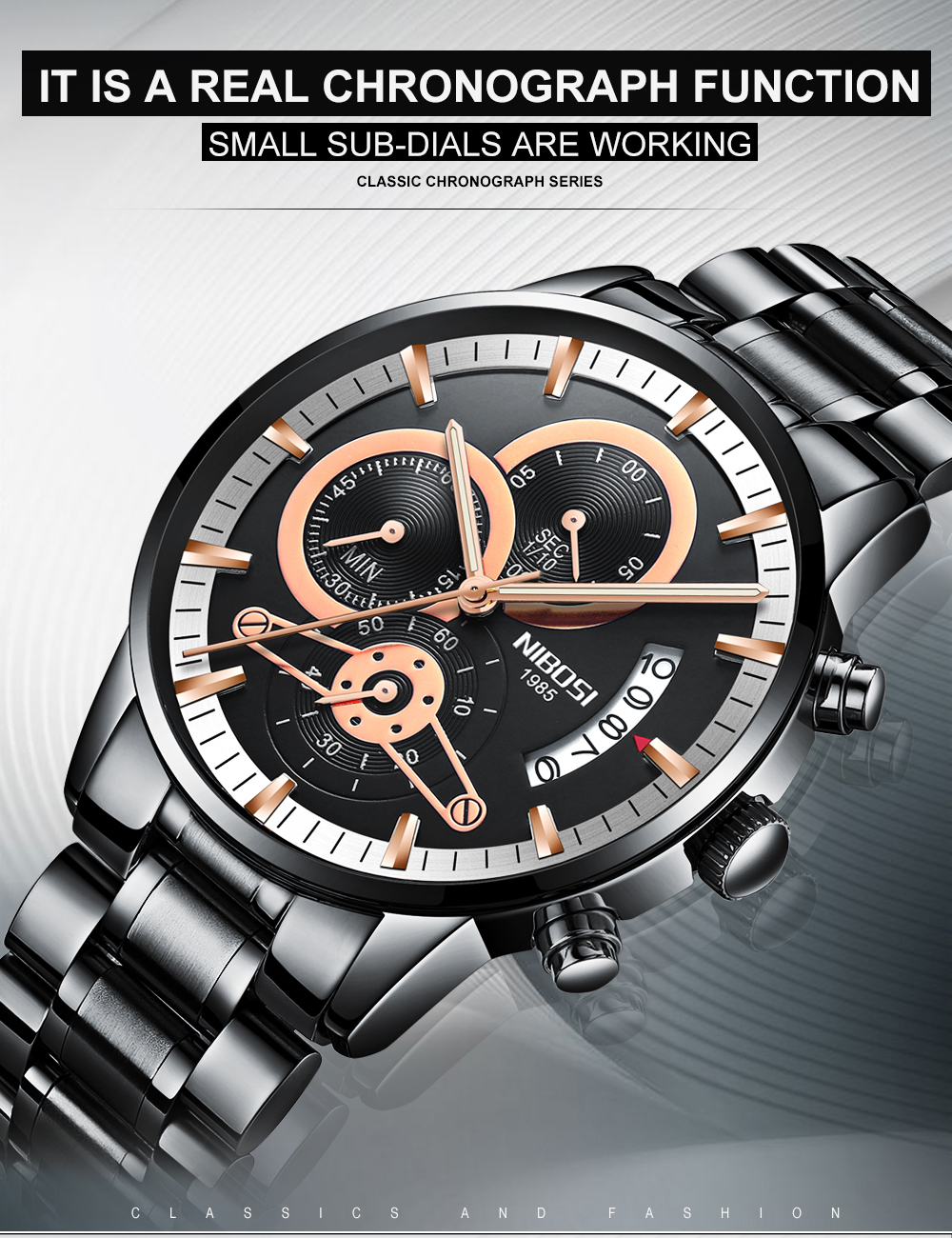NIBOSI 2309-1 Scratch Design Stainless Steel Band Business Luminous Quartz Watch